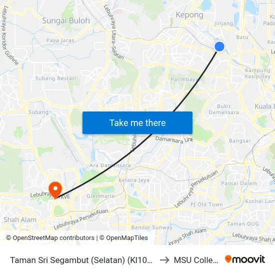 Taman Sri Segambut (Selatan) (Kl1042) to MSU College map