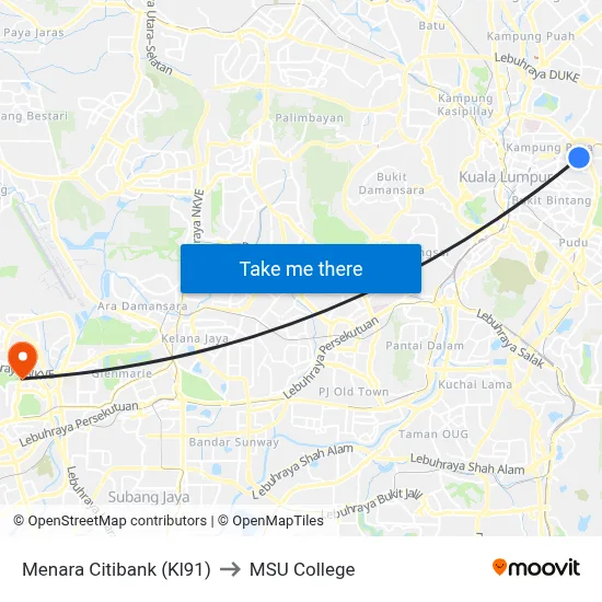 Menara Citibank (Kl91) to MSU College map