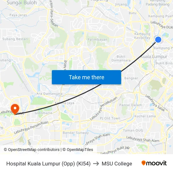 Hospital Kuala Lumpur (Opp) (Kl54) to MSU College map