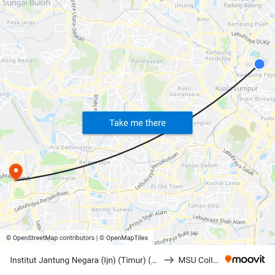 Institut Jantung Negara (Ijn) (Timur) (Kl1638) to MSU College map