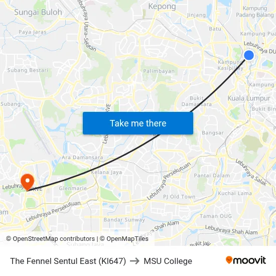 The Fennel Sentul East (Kl647) to MSU College map