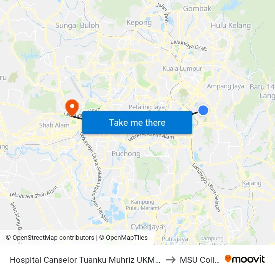 Hospital Canselor Tuanku Muhriz UKM (Kl1983) to MSU College map