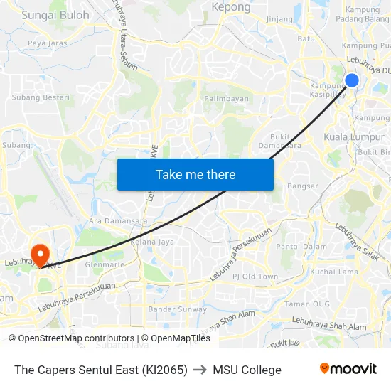 The Capers Sentul East (Kl2065) to MSU College map