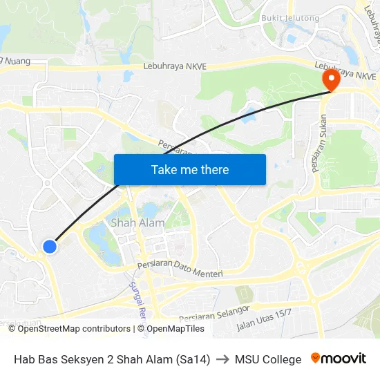Hab Bas Seksyen 2 Shah Alam (Sa14) to MSU College map
