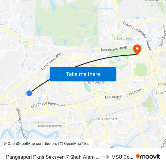 Pangsapuri Pkns Seksyen 7 Shah Alam (Barat) (Sa311) to MSU College map