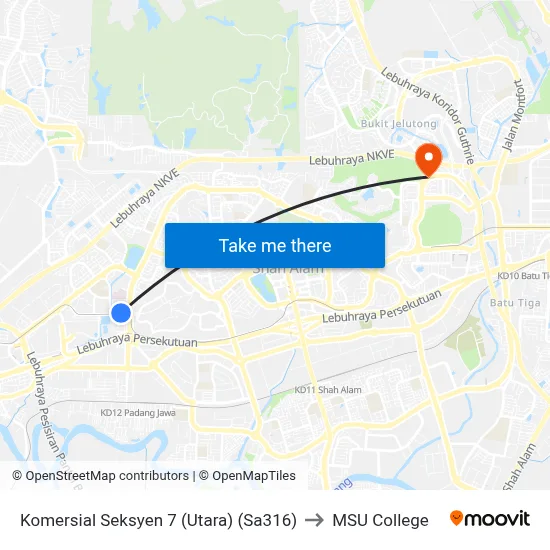 Komersial Seksyen 7 (Utara) (Sa316) to MSU College map