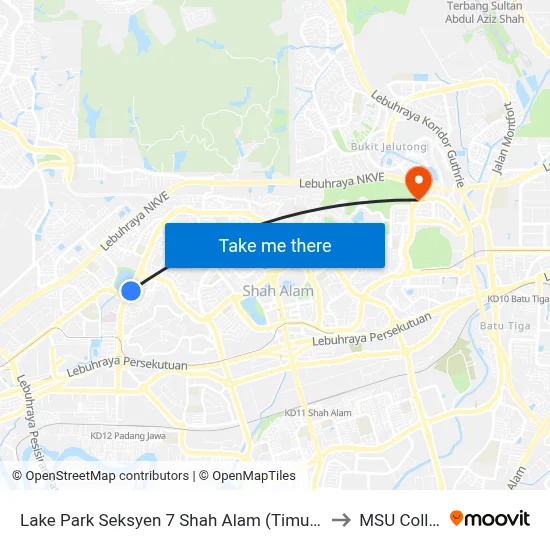 Lake Park Seksyen 7 Shah Alam (Timur) (Sa35) to MSU College map