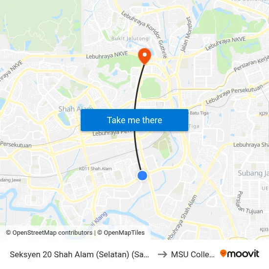 Seksyen 20 Shah Alam (Selatan) (Sa461) to MSU College map