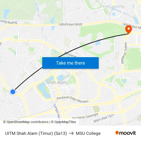 UITM Shah Alam (Timur) (Sa13) to MSU College map