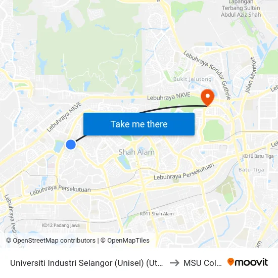 Universiti Industri Selangor (Unisel) (Utara) (Sa10) to MSU College map