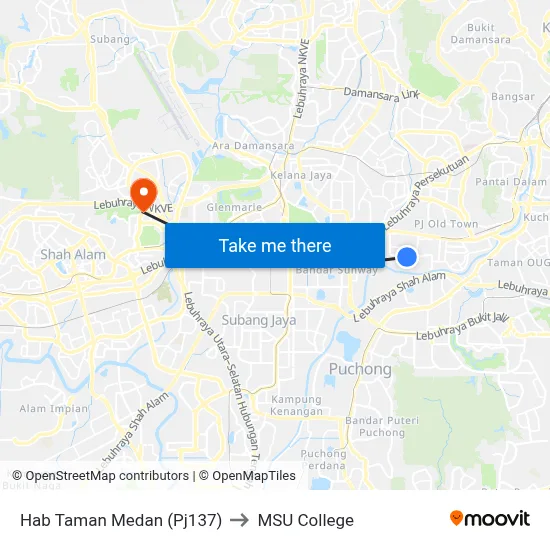 Hab Taman Medan (Pj137) to MSU College map