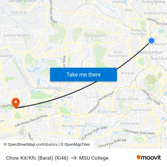 Chow Kit/Kfc (Barat) (Kl46) to MSU College map