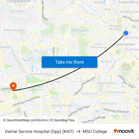 Damai Service Hospital (Opp) (Kl47) to MSU College map