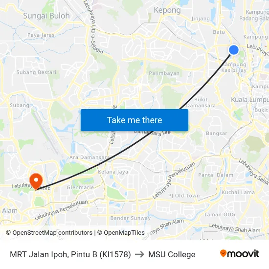 MRT Jalan Ipoh, Pintu B (Kl1578) to MSU College map