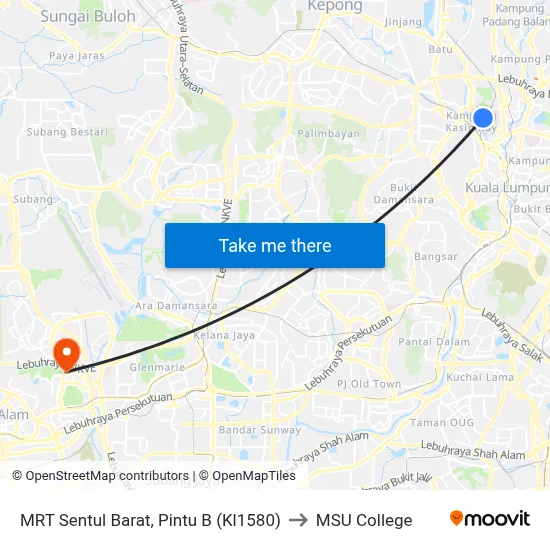 MRT Sentul Barat, Pintu B (Kl1580) to MSU College map