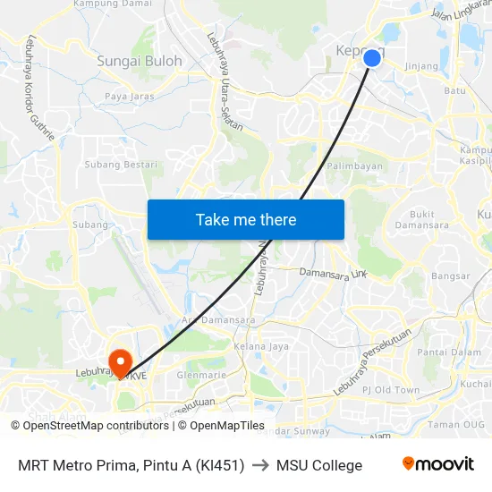 MRT Metro Prima, Pintu A (Kl451) to MSU College map