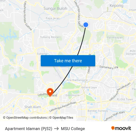 Apartment Idaman (Pj52) to MSU College map