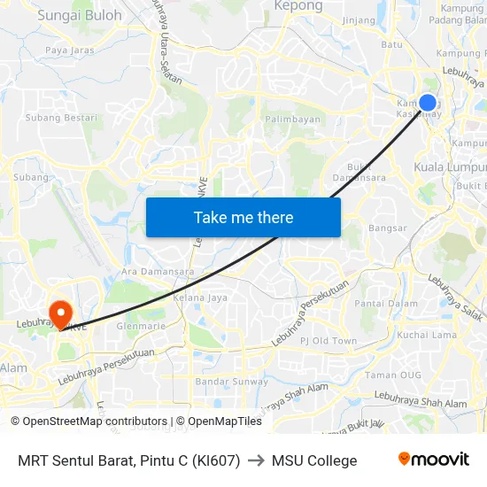 MRT Sentul Barat, Pintu C (Kl607) to MSU College map