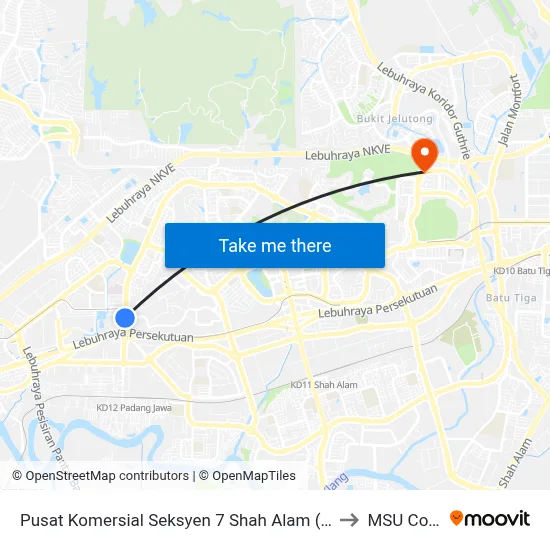 Pusat Komersial Seksyen 7 Shah Alam (Timur) (Sa37) to MSU College map