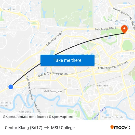 Centro Klang (Bd17) to MSU College map