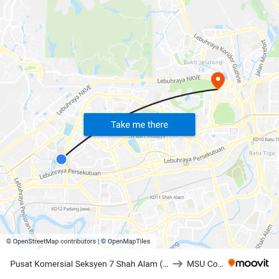 Pusat Komersial Seksyen 7 Shah Alam (Utara) (Sa273) to MSU College map