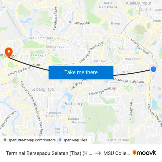 Terminal Bersepadu Selatan (Tbs) (Kl779) to MSU College map