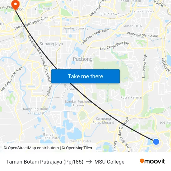 Taman Botani Putrajaya (Ppj185) to MSU College map