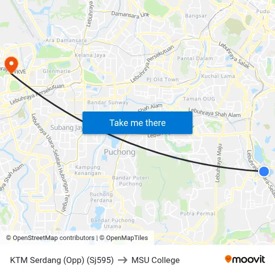 KTM Serdang (Opp) (Sj595) to MSU College map