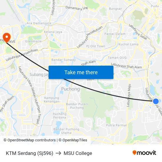 KTM Serdang (Sj596) to MSU College map