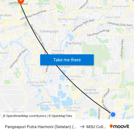 Pangsapuri Putra Harmoni (Selatan) (Ppj88) to MSU College map