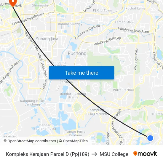 Kompleks Kerajaan Parcel D (Ppj189) to MSU College map