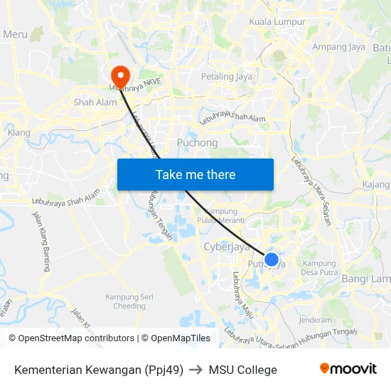 Kementerian Kewangan (Ppj49) to MSU College map