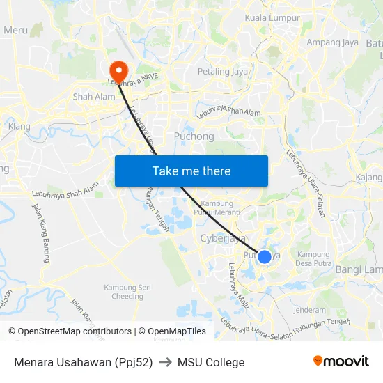 Menara Usahawan (Ppj52) to MSU College map