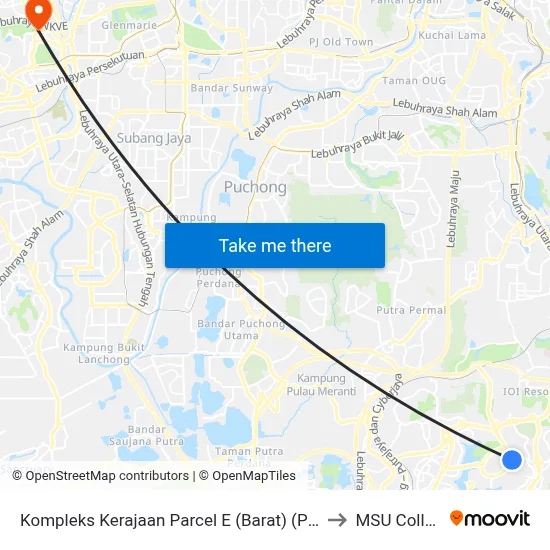 Kompleks Kerajaan Parcel E (Barat) (Ppj187) to MSU College map