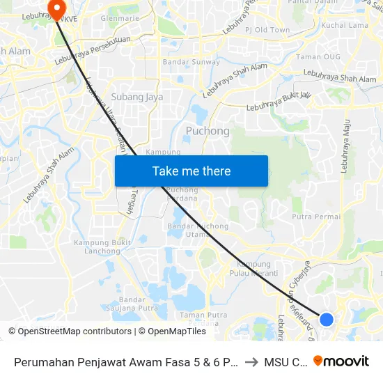 Perumahan Penjawat Awam Fasa 5 & 6 Presint 9 (Selatan) (Ppj90) to MSU College map