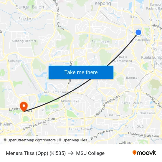 Menara Tkss (Opp) (Kl535) to MSU College map