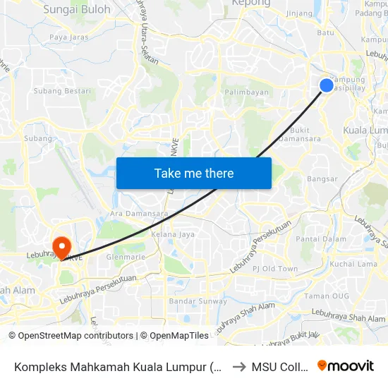 Kompleks Mahkamah Kuala Lumpur (Kl1895) to MSU College map