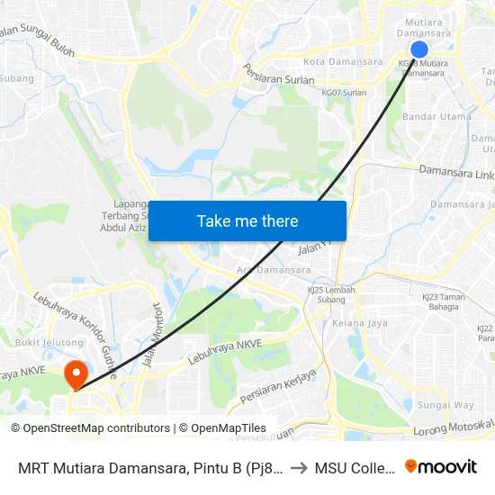 MRT Mutiara Damansara, Pintu B (Pj809) to MSU College map