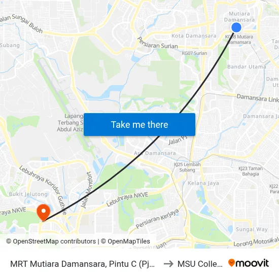 MRT Mutiara Damansara, Pintu C (Pj814) to MSU College map