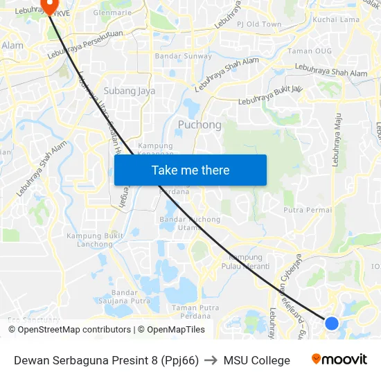 Dewan Serbaguna Presint 8 (Ppj66) to MSU College map