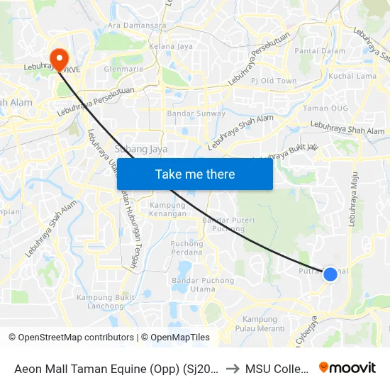 Aeon Mall Taman Equine (Opp) (Sj205) to MSU College map