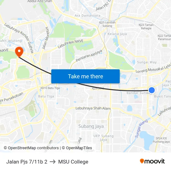 Jalan Pjs 7/11b 2 to MSU College map