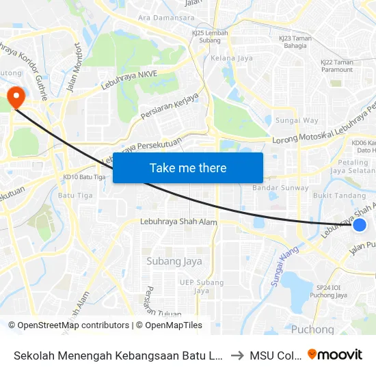 Sekolah Menengah Kebangsaan Batu Lapan (Sj313) to MSU College map