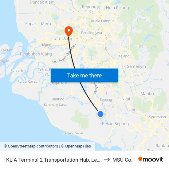 KLIA Terminal 2 Transportation Hub, Level 1 (Sp358) to MSU College map