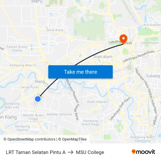 LRT Taman Selatan Pintu A to MSU College map