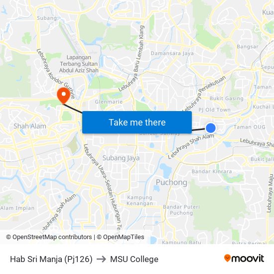 Hab Sri Manja (Pj126) to MSU College map