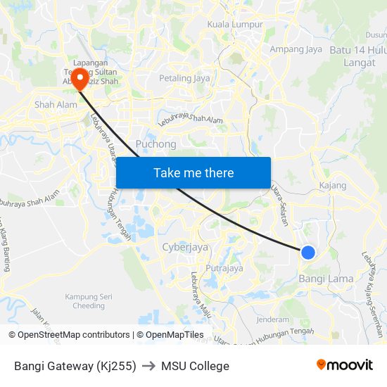 Bangi Gateway (Kj255) to MSU College map