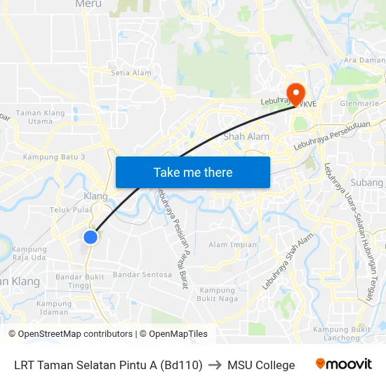 LRT Taman Selatan Pintu A (Bd110) to MSU College map