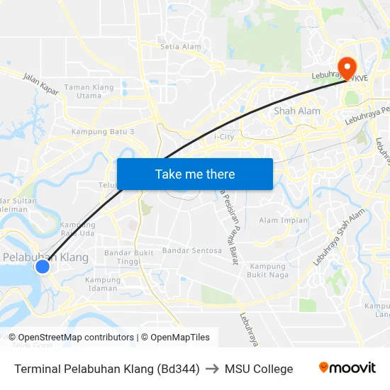 Terminal Pelabuhan Klang (Bd344) to MSU College map