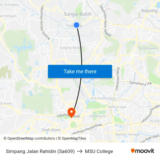 Simpang Jalan Rahidin (Sa609) to MSU College map